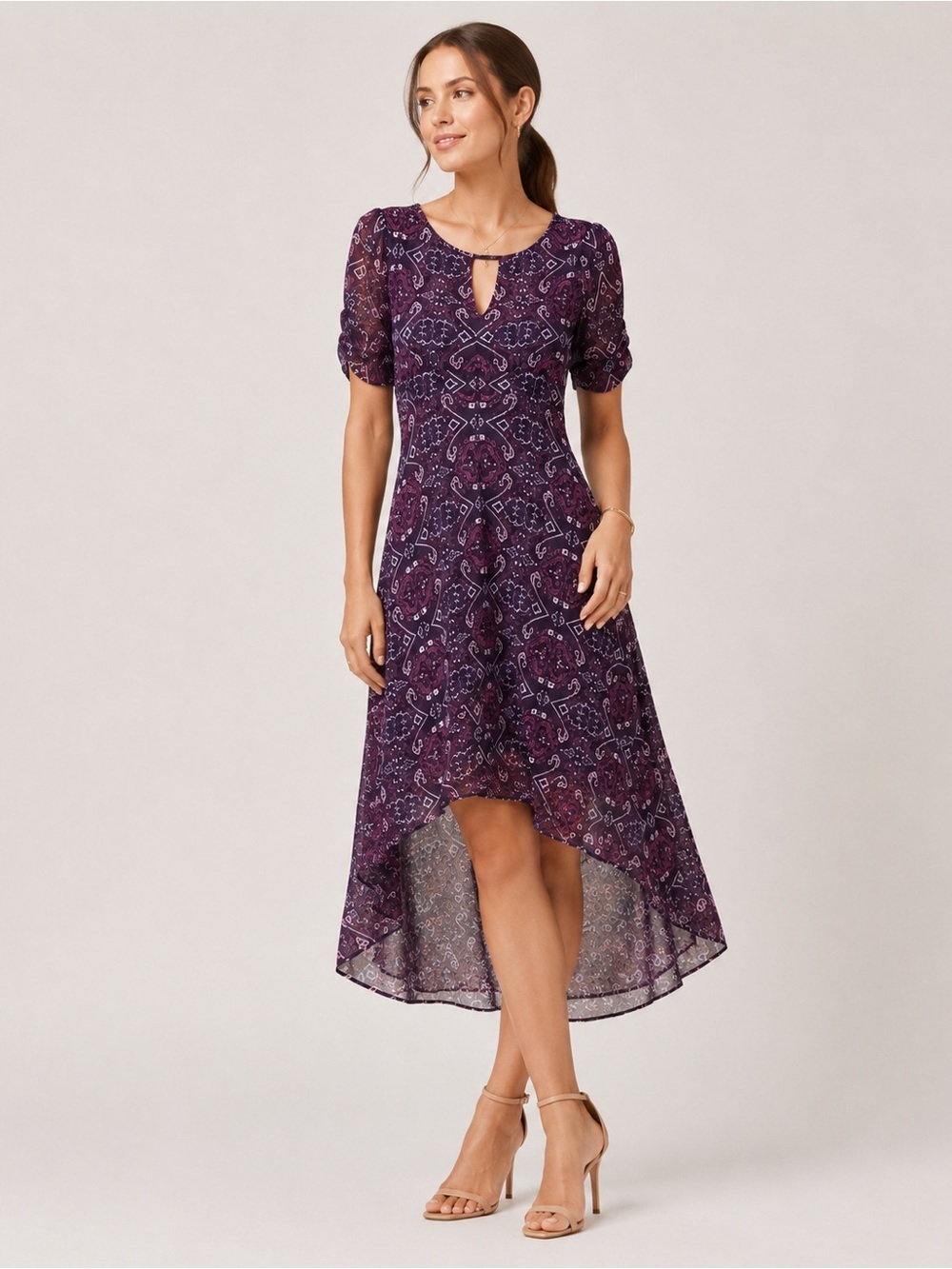 Express tapestry hi low long dress XS